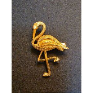 Gold-Tone Flamingo Brooch Pin With Textured Finish